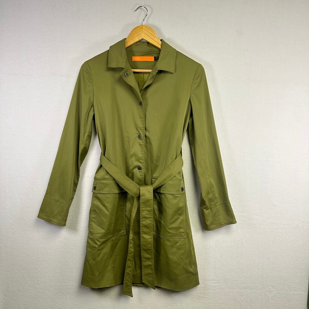 Cynthia Steffe Womans Olive Green‎ Classic Chic Belted Trench Coat Small